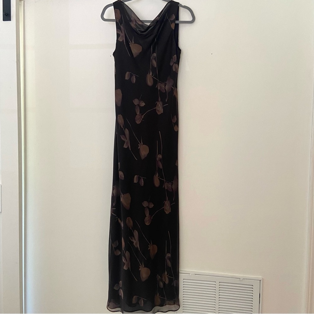 Vtg Y2K Cowl Neck Maxi Slip Dress Size 10 Rose Fairy Dark Romantic Whimsigoth